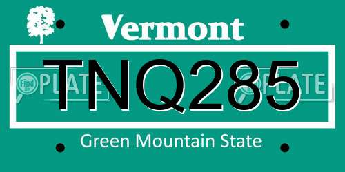 TNQ285 Vermont License Plate