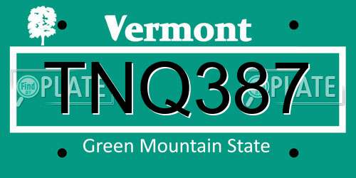 TNQ387 Vermont License Plate
