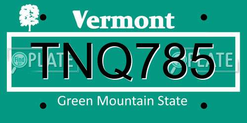 TNQ785 Vermont License Plate