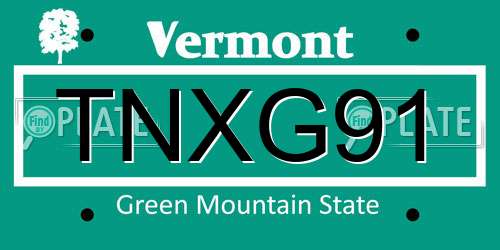 TNXG91 Vermont License Plate
