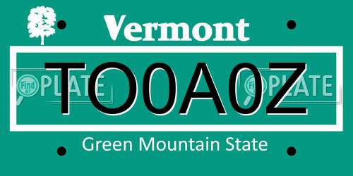TO0A0Z Vermont License Plate