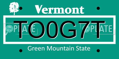 TO0G7T Vermont License Plate