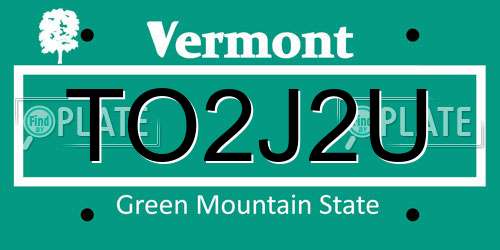 TO2J2U Vermont License Plate