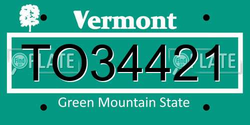 TO34421 Vermont License Plate