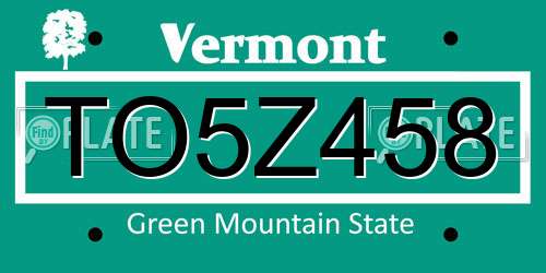 TO5Z458 Vermont License Plate