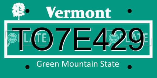 TO7E429 Vermont License Plate