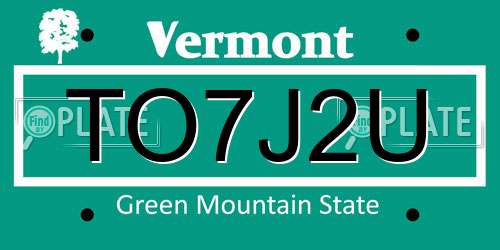 TO7J2U Vermont License Plate