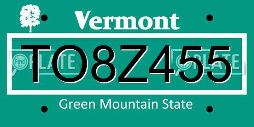 TO8Z455 Vermont License Plate