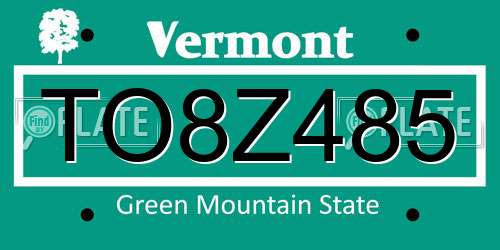 TO8Z485 Vermont License Plate