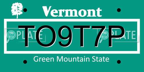 TO9T7P Vermont License Plate