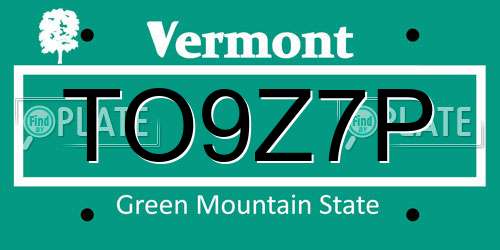 TO9Z7P Vermont License Plate