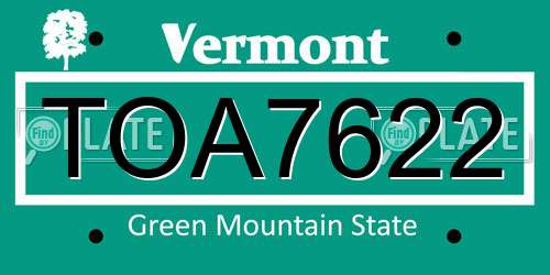 TOA7622 Vermont License Plate