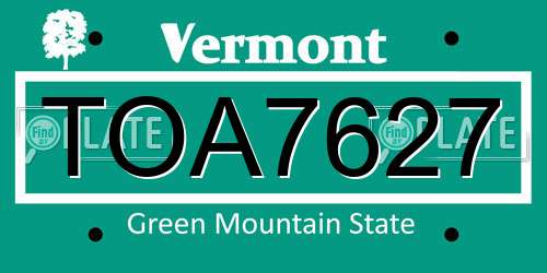 TOA7627 Vermont License Plate