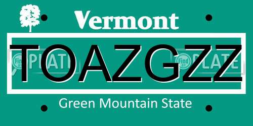 TOAZGZZ Vermont License Plate