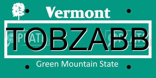 TOBZABB Vermont License Plate