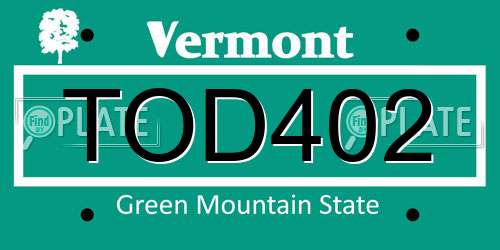 TOD402 Vermont License Plate
