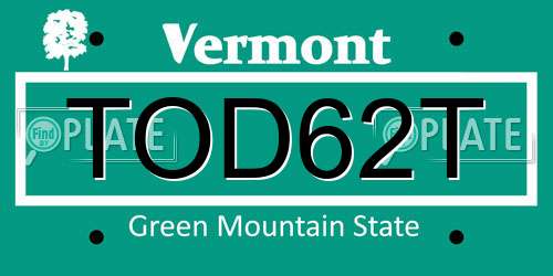 TOD62T Vermont License Plate