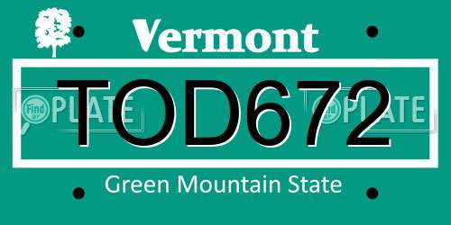 TOD672 Vermont License Plate