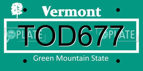 TOD677 Vermont License Plate