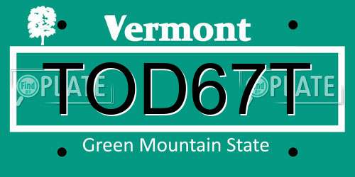 TOD67T Vermont License Plate