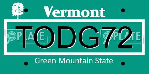 TODG72 Vermont License Plate