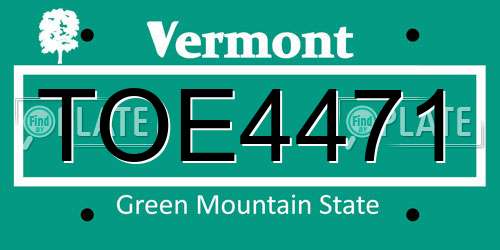 TOE4471 Vermont License Plate