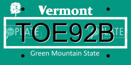 TOE92B Vermont License Plate