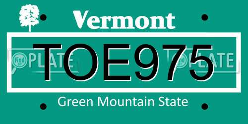 TOE975 Vermont License Plate