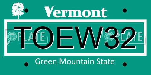 TOEW32 Vermont License Plate