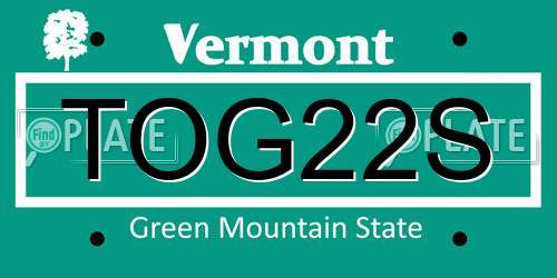 TOG22S Vermont License Plate