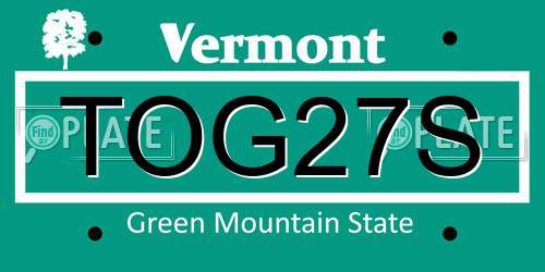 TOG27S Vermont License Plate