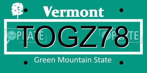 TOGZ78 Vermont License Plate