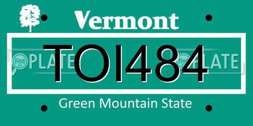 TOI484 Vermont License Plate