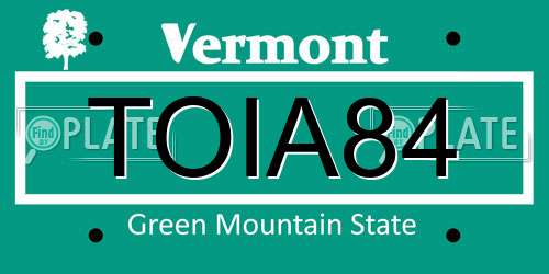 TOIA84 Vermont License Plate