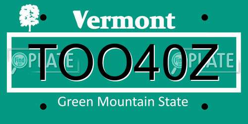 TOO40Z Vermont License Plate