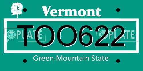 TOO622 Vermont License Plate