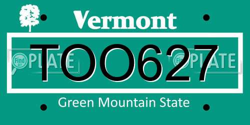 TOO627 Vermont License Plate