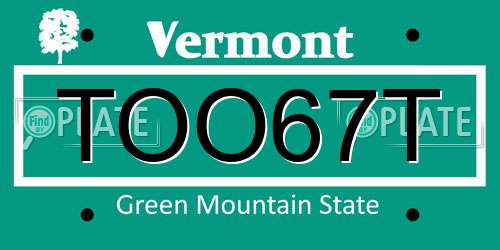 TOO67T Vermont License Plate