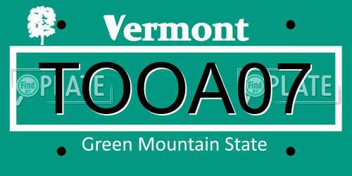 TOOA07 Vermont License Plate