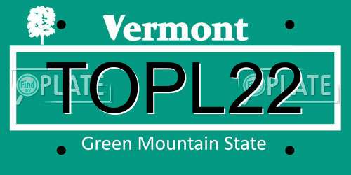 TOPL22 Vermont License Plate