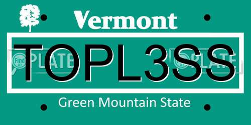 TOPL3SS Vermont License Plate