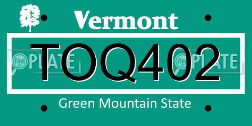 TOQ402 Vermont License Plate