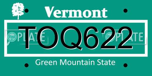 TOQ622 Vermont License Plate