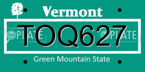 TOQ627 Vermont License Plate