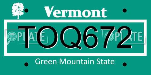TOQ672 Vermont License Plate