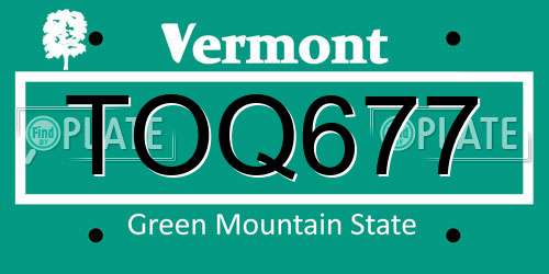 TOQ677 Vermont License Plate