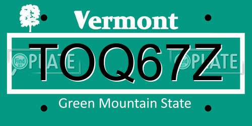 TOQ67Z Vermont License Plate
