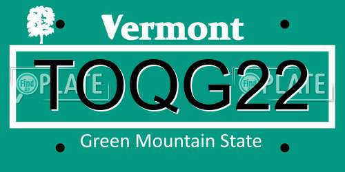 TOQG22 Vermont License Plate