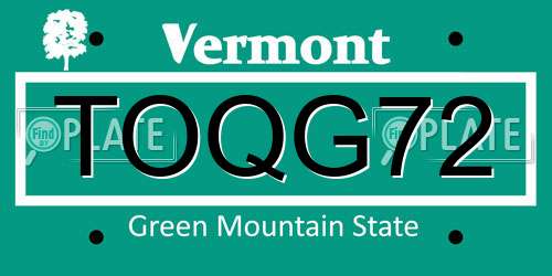 TOQG72 Vermont License Plate