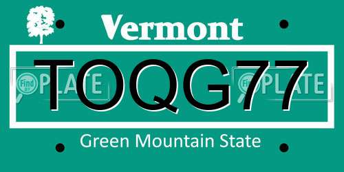 TOQG77 Vermont License Plate